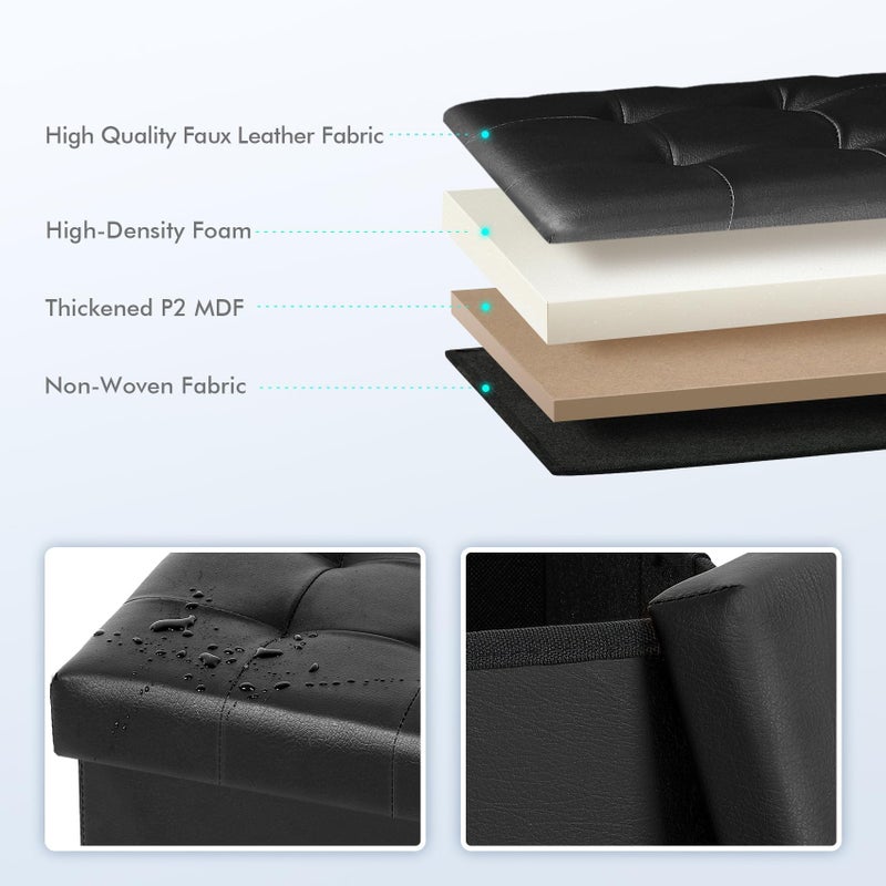 B FSOBEIIALEO Folding Storage Ottoman Cube Footrest Faux Leather for Living Room Seat Chest Black 12.6"X12.6"X12.6" - Image 4
